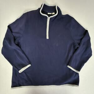 L.L.Bean Men's XXL Navy Quarter Zip Pullover Sweater 100% Cotton Gray Trim